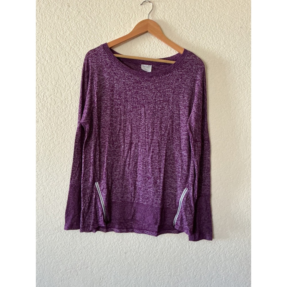 Danskin Now Top L 12-14 Plush Plum Space Dye Side Zips Thumbholes DNL46040